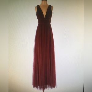 Jenny Yoo long formal dress size 2 tulle sleeveless maroon burgundy party prom